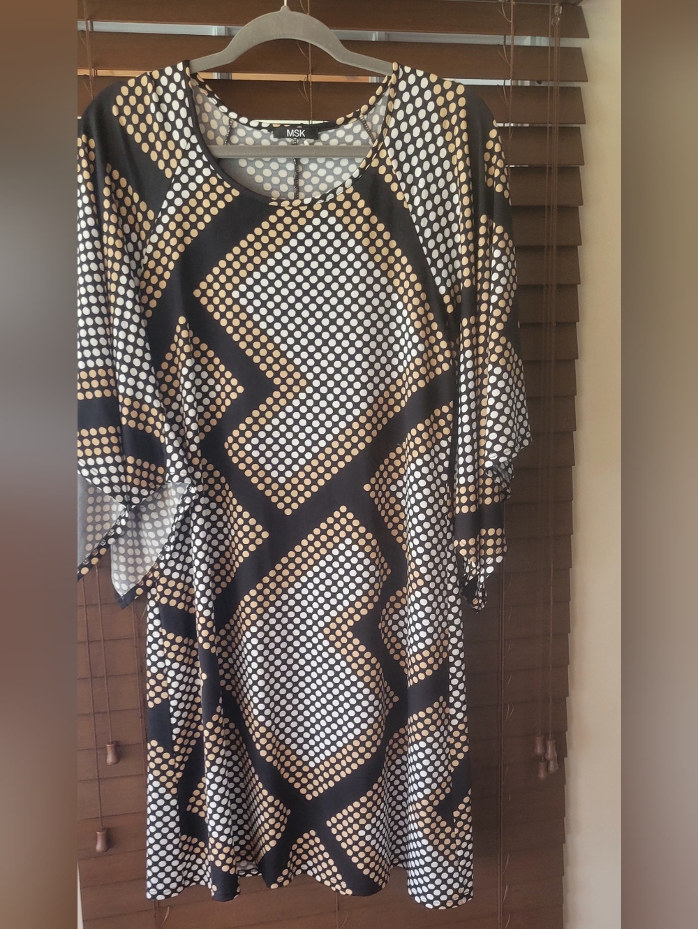 MSK Black Tan and White Polka Dot Midi Dress